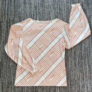 VTG Women’s Porsha Made In‎ USA Orange White Slanted Stripes LS Sheer 70s Retro